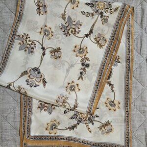Worthington 100% silk scarf brown gray floral 10x50" Japan